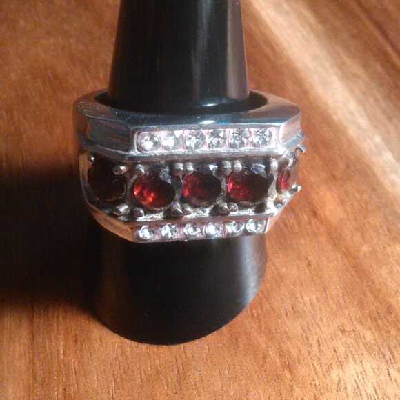 Men's Garnet and White Crystal Stainless Steel Ring (Size 10) - Picture 2 of 8